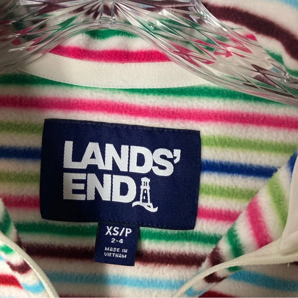 Nwot Lands End Rainbow Stripe Sweatshirt XS Quarter Zip Fleece Winter Comfort - Picture 3 of 4